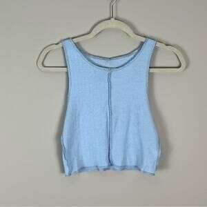 American Eagle Blue Patchwork Cropped Tank Top Ribbed Women's Small Soft Girl